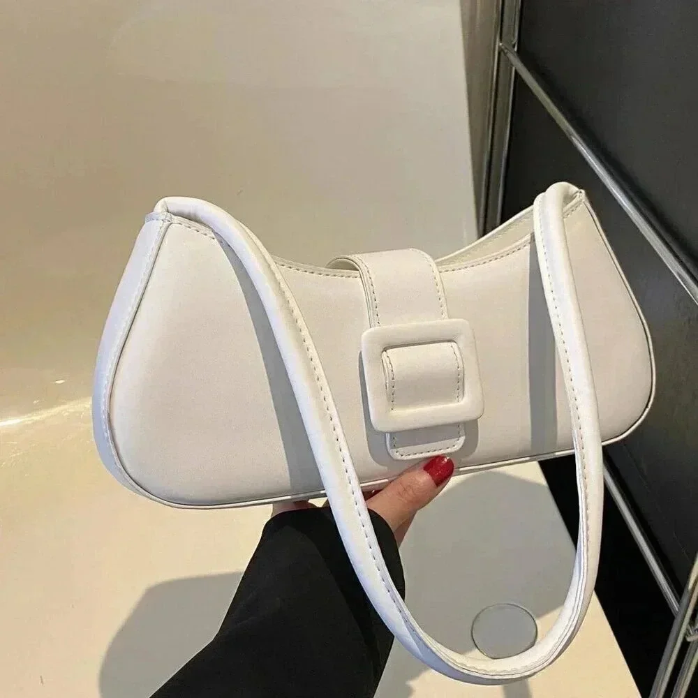 White Casual Women's Belt Buckle Handbag Summer Shoulder Bag